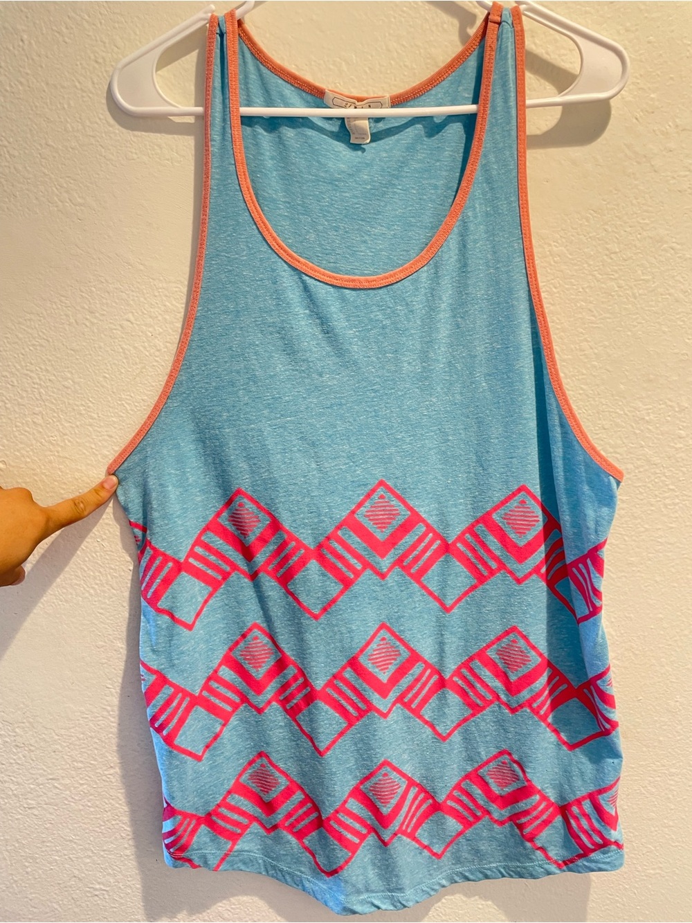 21 MEN Neon Teal Pink Geometric Aztec Festival Rave Tank Top L